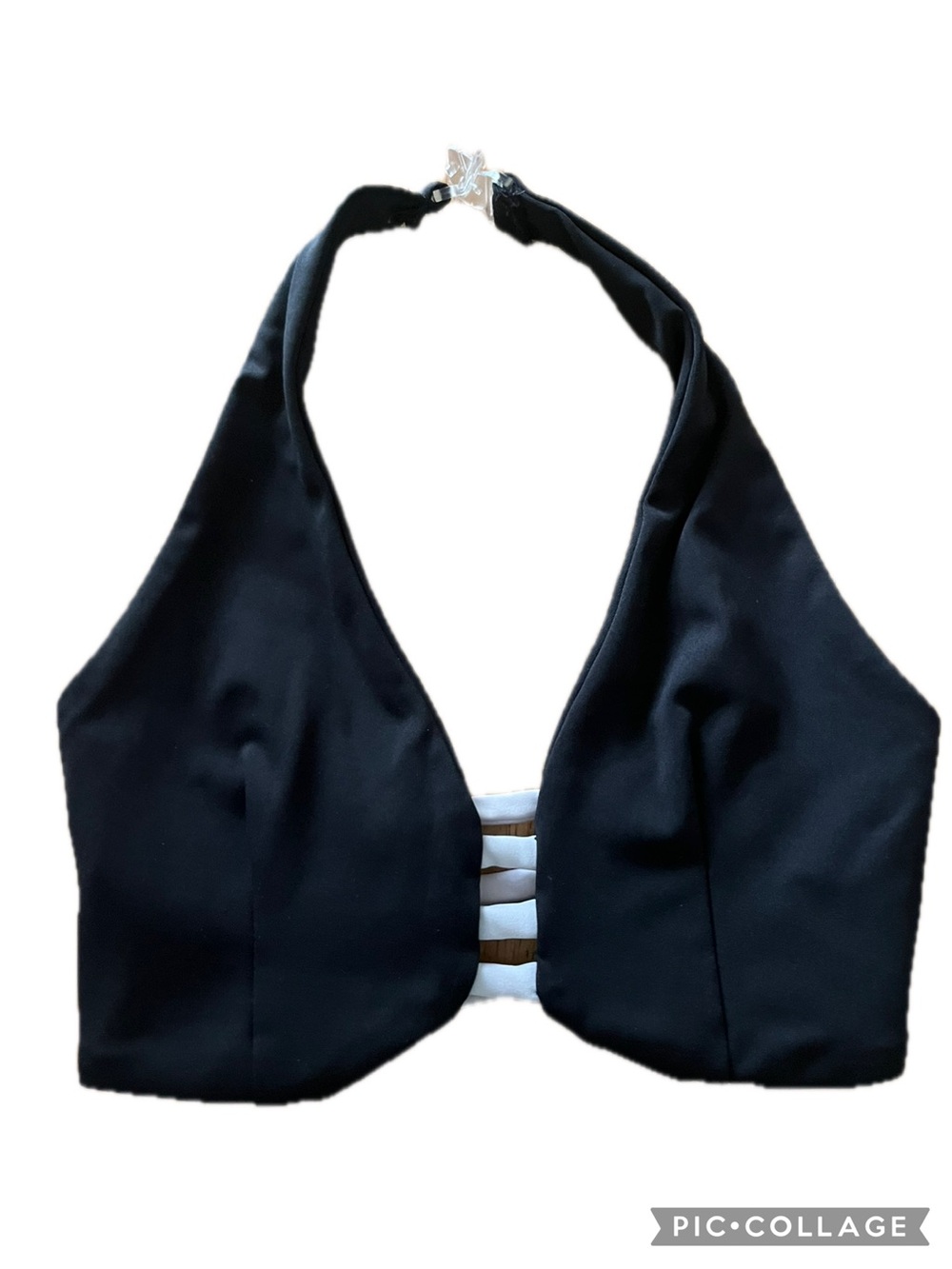 Tiger Friday Kara Halter Crop Top Black Onyx Keyhole Clear Buckle Child Large
